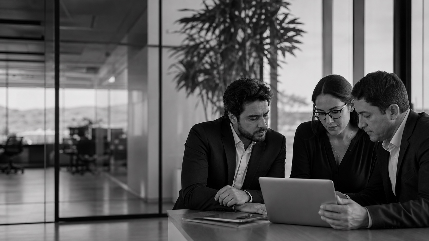 Senior Costa Rican professionals collaborating in a multinational office